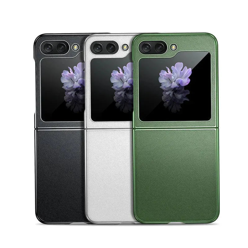 Galaxy Zflip5 Plain Leather Foldable Screen Phone Case - Bellarte Enchanté Galaxy Zflip5 Plain Leather Foldable Screen Phone Case